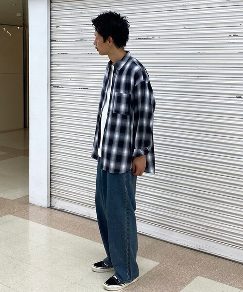 CIAOPANIC（チャオパニック）の「【ユニセックス】オンブレチェックシャツ（シャツ/ブラウス・レディース・チャコールグレー/ブラック/ネイビー/グレー/サックスブルー/オレンジ/ブルー/ホワイト・MEDIUM/LARGE）」の18枚目の写真