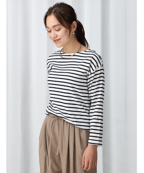 Edit Sheen(エディットシーン)の「ボートネックボーダープルオーバー(Tシャツ/カットソー・レディース・グリーン系その他/ブラック×ホワイト/ホワイト×ネイビー・M)」の2枚目の写真