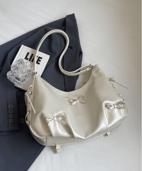 ショルダーリボンスウィムウェア　ホワイト セール】【3WAY・大容量】リボンバックパック/ショルダーバッグ