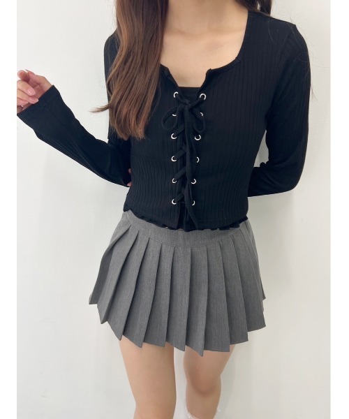 PHILLY（フィリー）の「【PHILLY】コンパクトレースアップロンT（Tシャツ/カットソー・レディース・ピンク/ブラック/グレー・FREE）」の7枚目の写真