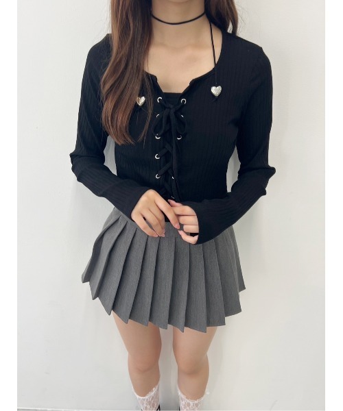 PHILLY（フィリー）の「【PHILLY】コンパクトレースアップロンT（Tシャツ/カットソー・レディース・ピンク/ブラック/グレー・FREE）」の8枚目の写真