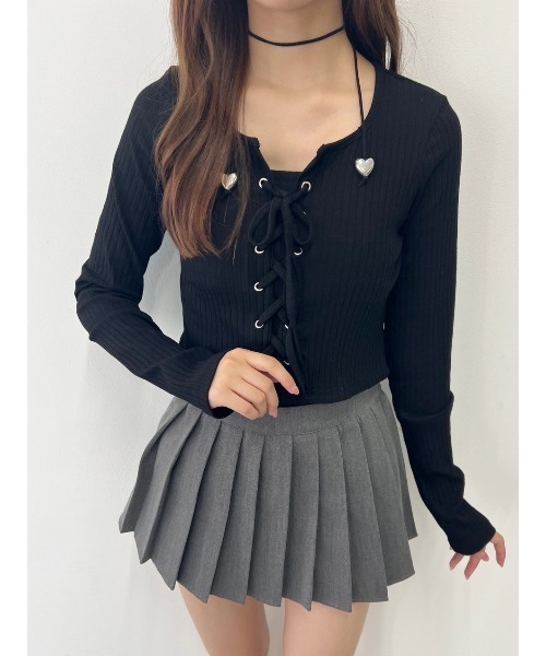 PHILLY（フィリー）の「【PHILLY】コンパクトレースアップロンT（Tシャツ/カットソー・レディース・ピンク/ブラック/グレー・FREE）」の9枚目の写真