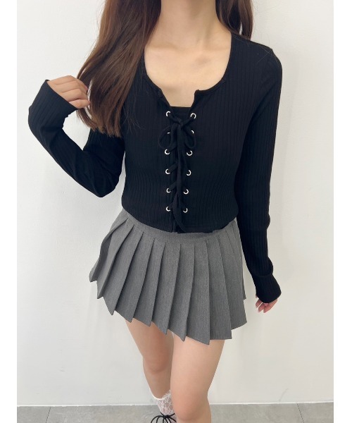 PHILLY（フィリー）の「【PHILLY】コンパクトレースアップロンT（Tシャツ/カットソー・レディース・ピンク/ブラック/グレー・FREE）」の10枚目の写真