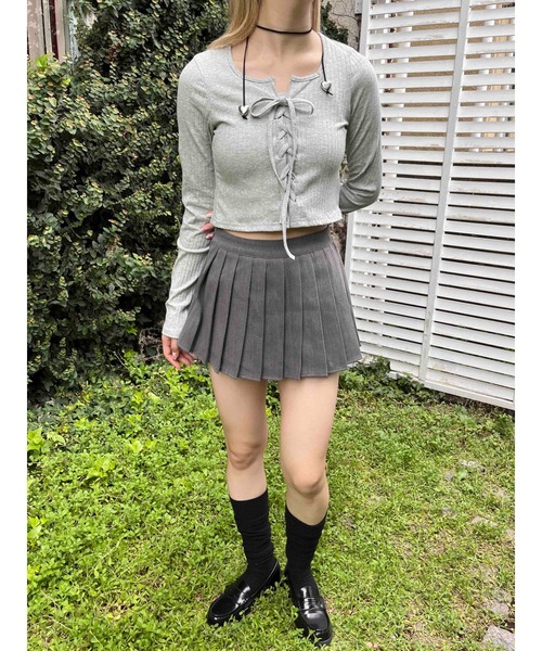 PHILLY（フィリー）の「【PHILLY】コンパクトレースアップロンT（Tシャツ/カットソー・レディース・ピンク/ブラック/グレー・FREE）」の13枚目の写真