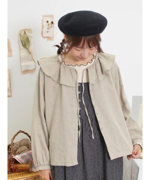 Samansa Mos2（サマンサ モスモス）の「【Slow linen】柄アソートフリルブラウス（シャツ/ブラウス・レディース・ブラック/ピンク/グレー/マスタード/ベージュ・F）」の8枚目の写真