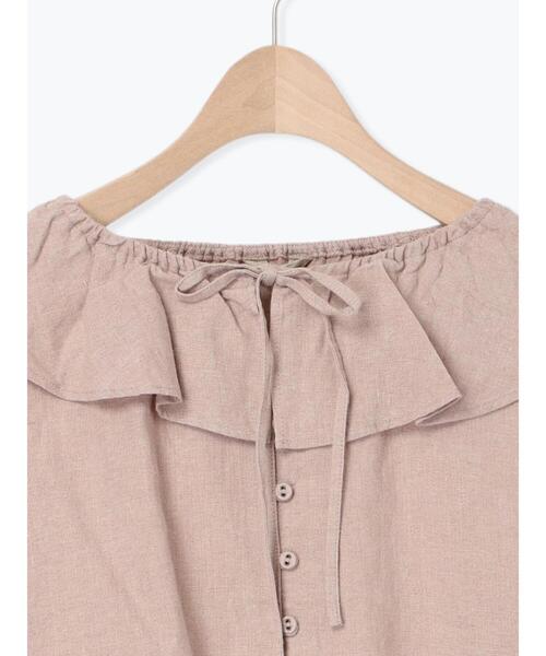 サマンサモスモス【Slow linen】柄アソートフリルブラウス新品ピンク 完売 セール】【Slow linen】柄アソートフリルブラウス（シャツ