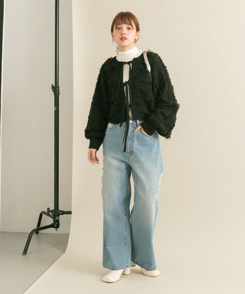 KBF（ケイビーエフ）の「『WEB/一部店舗限定』フリンジリボンカーディガン（カーディガン/ボレロ・レディース・アイボリー/レッド/ブラック・ONE）」の12枚目の写真