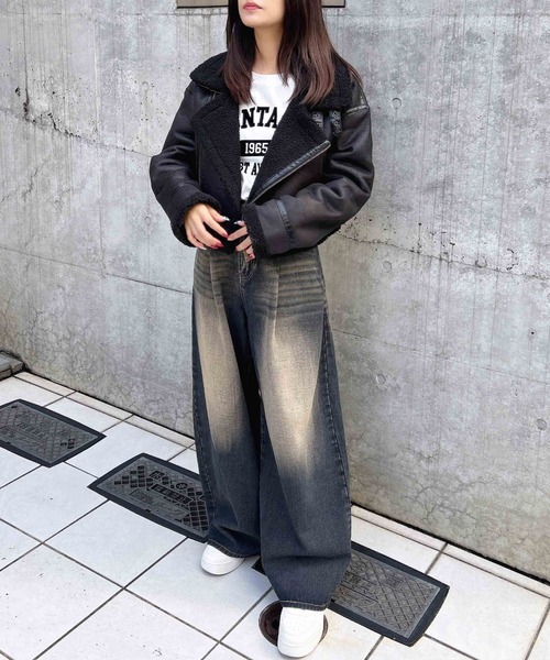 INGNI（イング）の「クロップド丈フライトジャケット（ブルゾン・レディース・ブラック×ブラック/ブラック×ホワイト/ブラウン系その他4・M）」の18枚目の写真