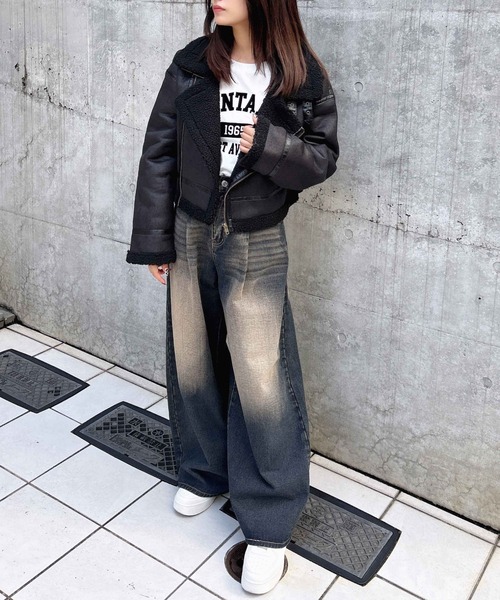 INGNI（イング）の「クロップド丈フライトジャケット（ブルゾン・レディース・ブラック×ブラック/ブラック×ホワイト/ブラウン系その他4・M）」の19枚目の写真