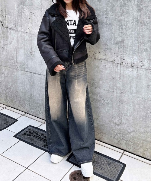 INGNI（イング）の「クロップド丈フライトジャケット（ブルゾン・レディース・ブラック×ブラック/ブラック×ホワイト/ブラウン系その他4・M）」の20枚目の写真