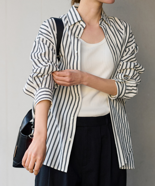 24ss 美品 フレームワーク コットンストライプレギュラーカラーシャツ F 美品 フレームワーク 24SS コットンストライプレギュラーカラー