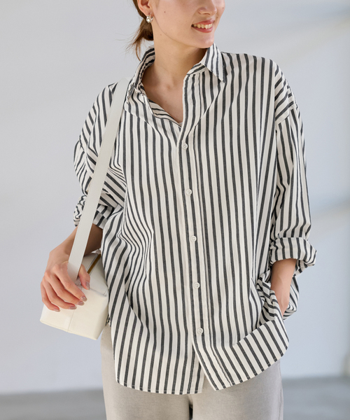≪追加≫コットンストライプレギュラーカラーシャツ（シャツ