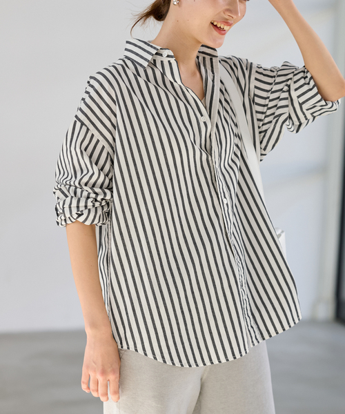 ≪追加≫コットンストライプレギュラーカラーシャツ（シャツ