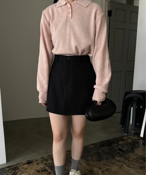 lawgy（ラウジー）の「twill front switching mini skirt / ツイルフロントスイッチングミニスカート（スカート・レディース・チャコール/ブラック/アイボリー・FREE）」の2枚目の写真