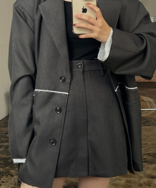 lawgy（ラウジー）の「twill front switching mini skirt / ツイルフロントスイッチングミニスカート（スカート・レディース・チャコール/ブラック/アイボリー・FREE）」の9枚目の写真