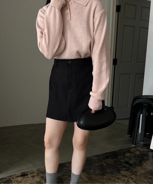 lawgy（ラウジー）の「twill front switching mini skirt / ツイルフロントスイッチングミニスカート（スカート・レディース・チャコール/ブラック/アイボリー・FREE）」の6枚目の写真