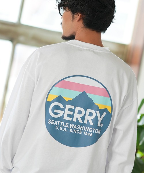 GERRY（ジェリー）の「【GERRY】別注 プリント 長袖Tシャツ（Tシャツ/カットソー・メンズ・カーキ/ブラック/ホワイト系1/ホワイト系/ブルー/ライトグレー系/ライトグレー/ホワイト/ライトグレー系1/パープル系/ブルー系1/カーキ系1/ブルー系/カーキ系/ブラック系/パープル/パープル系1/ブラック系1・MEDIUM/SMALL/X-LARGE/LARGE）」の2枚目の写真