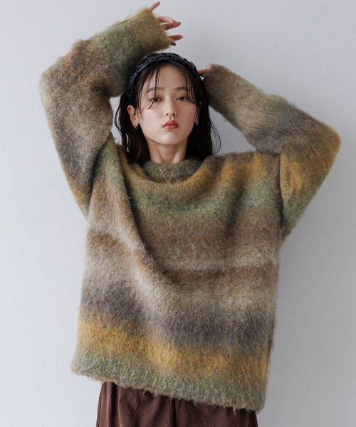 RAGEBLUE（レイジブルー）の「【UNISEX】ブークレグラデーション クルーネックルーズニット（ニット/セーター・メンズ・ブラック系その他/イエロー系その他/ブラウン系その他・LARGE/MEDIUM）」の3枚目の写真