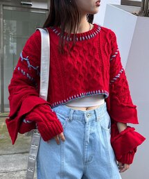 HELLO.SANFRANCISCO | 【HELLO.SANFRANCISCO】ハンドステッチカットフリルケーブルニット(ニット/セーター)