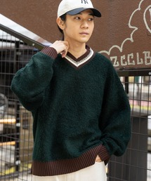 niko and... | ブークレ襟ラインニットVネックプルオーバー(ニット/セーター)