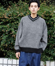 niko and... | ブークレ襟ラインニットVネックプルオーバー(ニット/セーター)