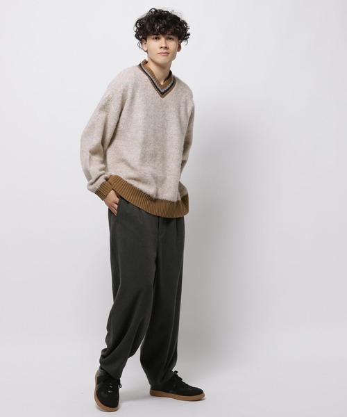 niko and...（ニコアンド）の「ブークレ襟ラインニットVネックプルオーバー（ニット/セーター・メンズ・チャコール/アイボリー/グリーン・LARGE/MEDIUM）」の6枚目の写真