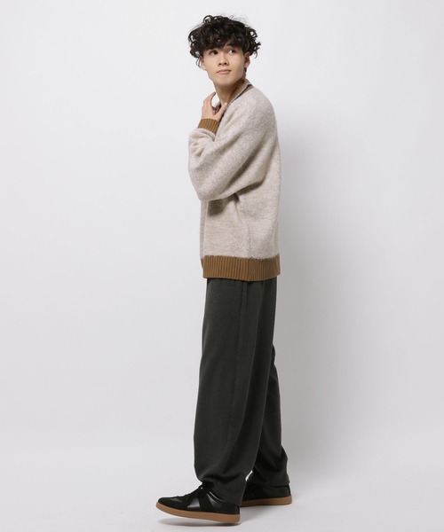 niko and...（ニコアンド）の「ブークレ襟ラインニットVネックプルオーバー（ニット/セーター・メンズ・チャコール/アイボリー/グリーン・LARGE/MEDIUM）」の7枚目の写真