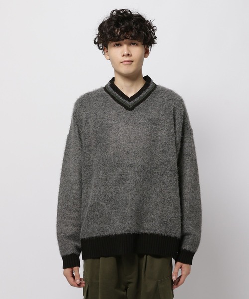 niko and...（ニコアンド）の「ブークレ襟ラインニットVネックプルオーバー（ニット/セーター・メンズ・チャコール/アイボリー/グリーン・LARGE/MEDIUM）」の10枚目の写真