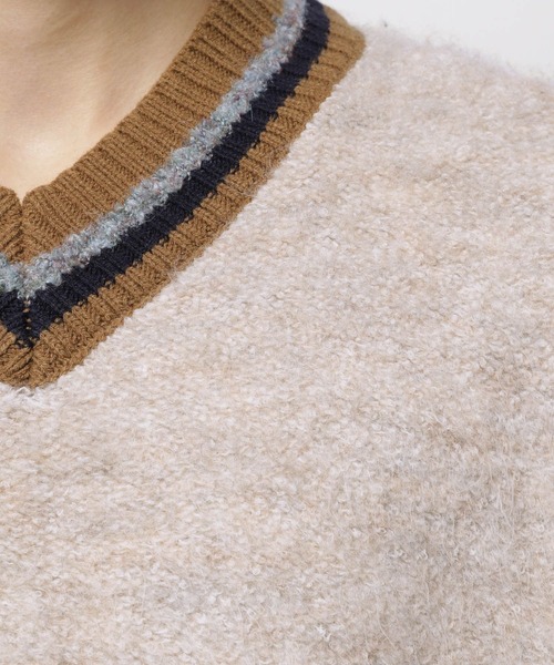 niko and...（ニコアンド）の「ブークレ襟ラインニットVネックプルオーバー（ニット/セーター・メンズ・チャコール/アイボリー/グリーン・LARGE/MEDIUM）」の18枚目の写真