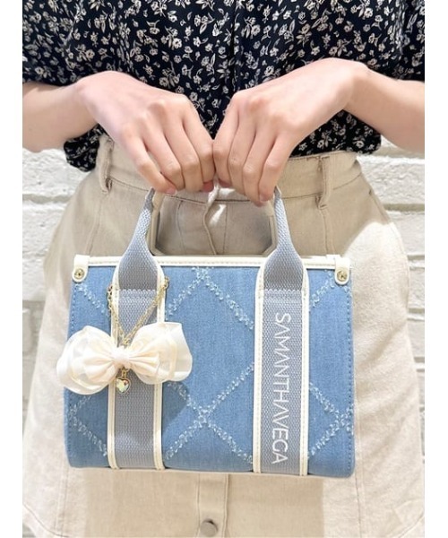 SAMANTHAVEGA(サマンサベガ)の「ロゴテープデニム風トート(ミニ)(ショルダーバッグ・レディース・ネイビー/ブラック/ホワイト/ライトインディゴブルー・FREE)」の6枚目の写真