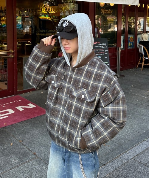 ADAMASTE（アダマスト）の「【ADAMASTE SELECT】zip up hoodie check blouson - ジップアップフーディチェックブルゾン（ブルゾン・メンズ・ブラウン/ブラック・MEDIUM/LARGE）」の5枚目の写真