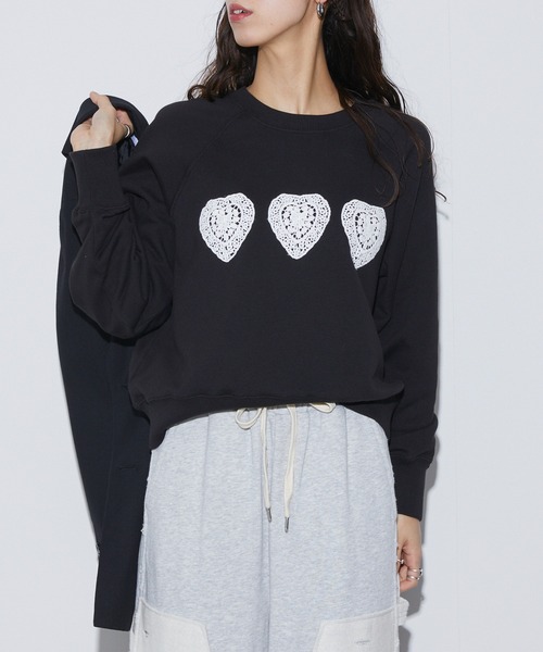 Firsthand（ファーストハンド）の「Firsthand/ファーストハンド オーガニックコットン ハートアップリケ ラグランスウェット（スウェット・レディース・グレー/ブラック・FREE）」の4枚目の写真