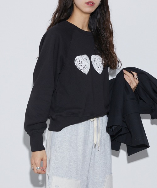 Firsthand（ファーストハンド）の「Firsthand/ファーストハンド オーガニックコットン ハートアップリケ ラグランスウェット（スウェット・レディース・グレー/ブラック・FREE）」の5枚目の写真