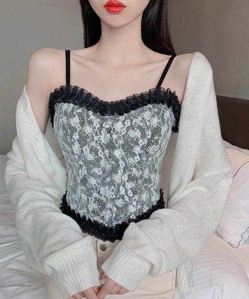 Lace Ladies(レースレディース)の「花柄 レース ハートネック パール付き ビスチェ(キャミソール・レディース・ブラック/ホワイト・FREE)」の22枚目の写真
