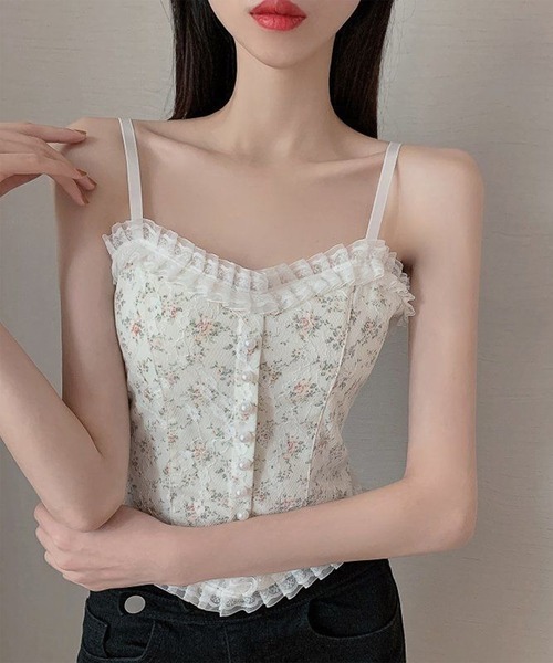 Lace Ladies(レースレディース)の「花柄 レース ハートネック パール付き ビスチェ(キャミソール・レディース・ブラック/ホワイト・FREE)」の16枚目の写真