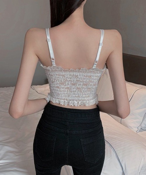 Lace Ladies(レースレディース)の「花柄 レース ハートネック パール付き ビスチェ(キャミソール・レディース・ブラック/ホワイト・FREE)」の15枚目の写真