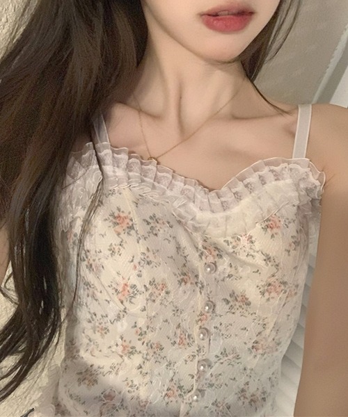 Lace Ladies(レースレディース)の「花柄 レース ハートネック パール付き ビスチェ(キャミソール・レディース・ブラック/ホワイト・FREE)」の12枚目の写真