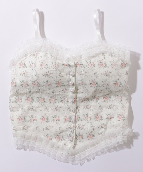 Lace Ladies(レースレディース)の「花柄 レース ハートネック パール付き ビスチェ(キャミソール・レディース・ブラック/ホワイト・FREE)」の10枚目の写真