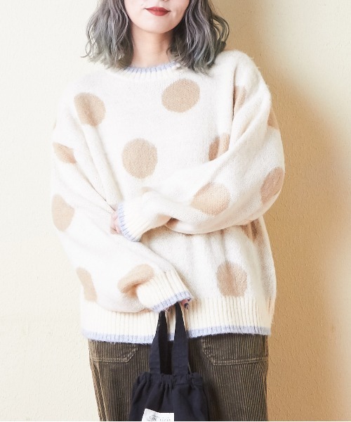 CUBE SUGAR（キューブシュガー）の「モヘアニットドット柄ジャガードプルオーバー（ニット/セーター・レディース・ネイビー/ナチュラル/ブラック・M）」の2枚目の写真