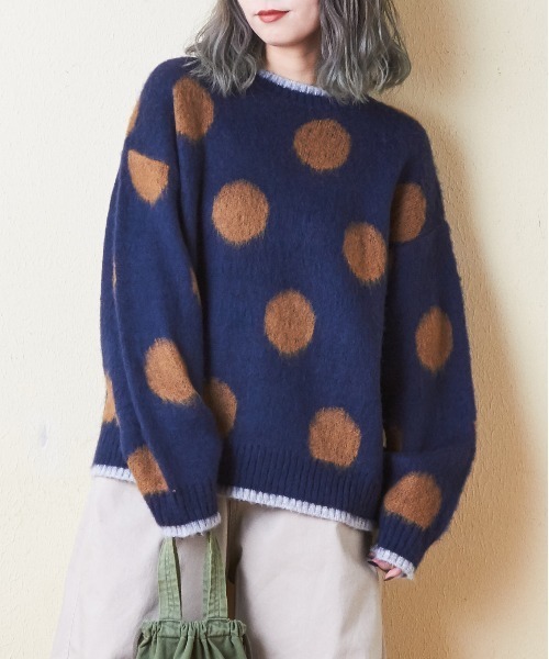 CUBE SUGAR（キューブシュガー）の「モヘアニットドット柄ジャガードプルオーバー（ニット/セーター・レディース・ネイビー/ナチュラル/ブラック・M）」の3枚目の写真