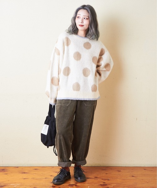 CUBE SUGAR（キューブシュガー）の「モヘアニットドット柄ジャガードプルオーバー（ニット/セーター・レディース・ネイビー/ナチュラル/ブラック・M）」の4枚目の写真