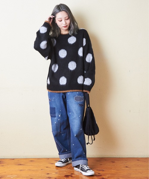 CUBE SUGAR（キューブシュガー）の「モヘアニットドット柄ジャガードプルオーバー（ニット/セーター・レディース・ネイビー/ナチュラル/ブラック・M）」の7枚目の写真