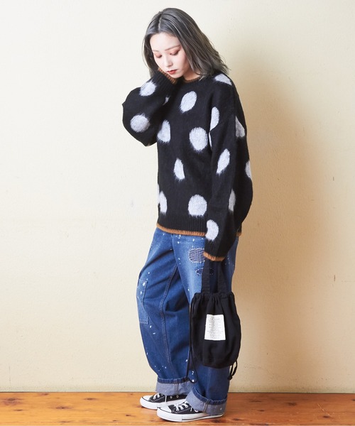 CUBE SUGAR（キューブシュガー）の「モヘアニットドット柄ジャガードプルオーバー（ニット/セーター・レディース・ネイビー/ナチュラル/ブラック・M）」の8枚目の写真