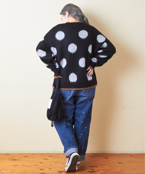CUBE SUGAR（キューブシュガー）の「モヘアニットドット柄ジャガードプルオーバー（ニット/セーター・レディース・ネイビー/ナチュラル/ブラック・M）」の9枚目の写真