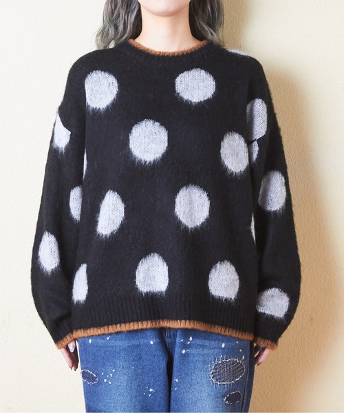 CUBE SUGAR（キューブシュガー）の「モヘアニットドット柄ジャガードプルオーバー（ニット/セーター・レディース・ネイビー/ナチュラル/ブラック・M）」の13枚目の写真