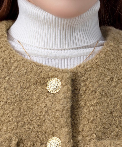 DAY CLOSET（デイ クローゼット）の「【クロップド丈】金釦に熱視線。長袖ツイード風ノーカラーボアジャケット（ノーカラージャケット・レディース・ホワイト/ブラック/ベージュ・FREE）」の15枚目の写真