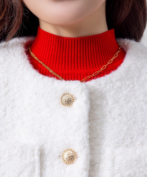 DAY CLOSET（デイ クローゼット）の「【クロップド丈】金釦に熱視線。長袖ツイード風ノーカラーボアジャケット（ノーカラージャケット・レディース・ホワイト/ブラック/ベージュ・FREE）」の14枚目の写真