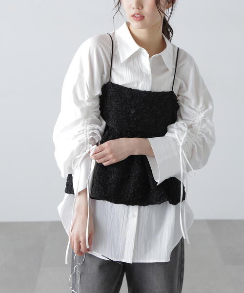 FREE'S MART(フリーズマート)の「◇袖シャーリングオーバーシャツ(シャツ/ブラウス・レディース・ブルー/ホワイト/ブルー系その他/ピンク・FREE)」の7枚目の写真