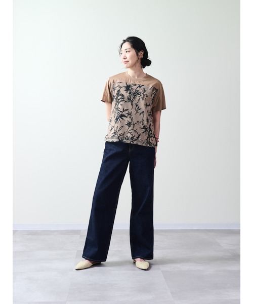 tシャツ フロントボタニカルレーストップス レディース セール】フロントボタニカルレーストップス（Tシャツ/カットソー