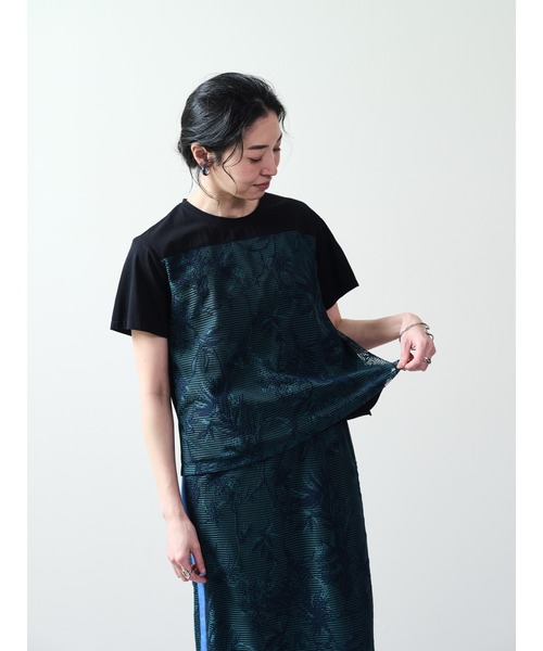 tシャツ フロントボタニカルレーストップス レディース セール】フロントボタニカルレーストップス（Tシャツ/カットソー